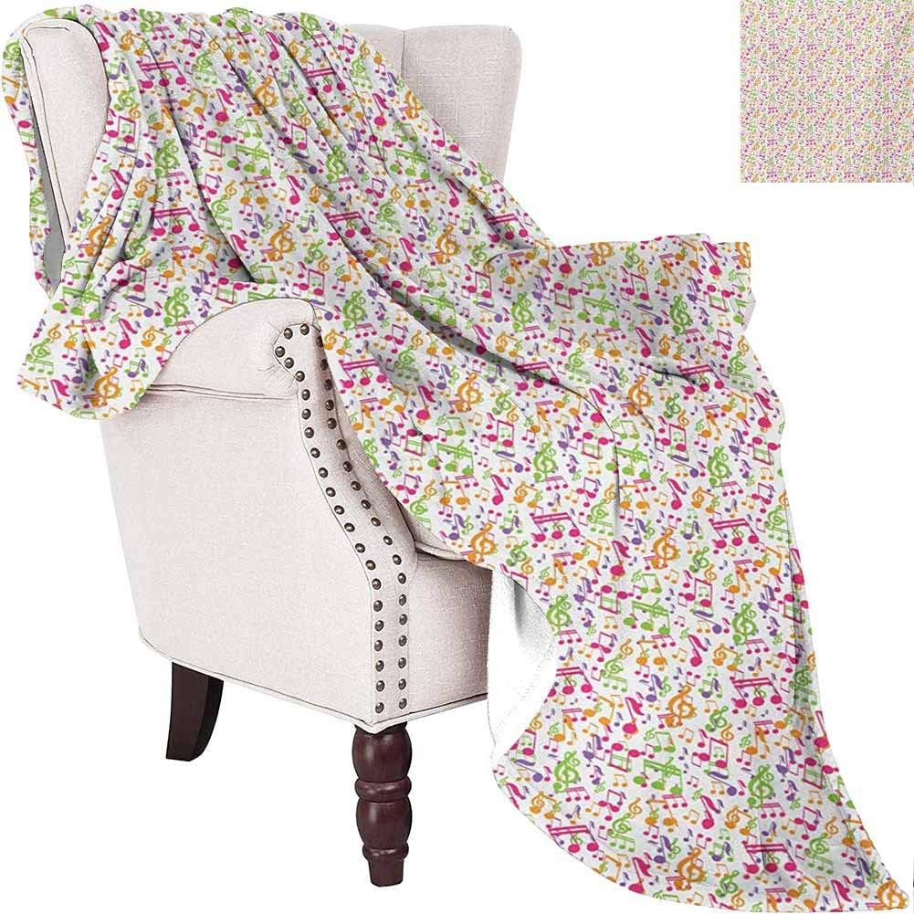 Music Children's Blanket Inspirational Sound Vibes Theme Sonic Rhythm Melody Cheerful Musical Notes Print Lightweight Soft Warm and Comfortable W55 x L55 Inch Multicolor