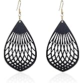 TIANHONGYAN Natural Wooden Teardrop Dangle Drop Earrings Unique Handmade Dangling Earrings Bohemian Leaf Statement Wood Earrings for Women Girls