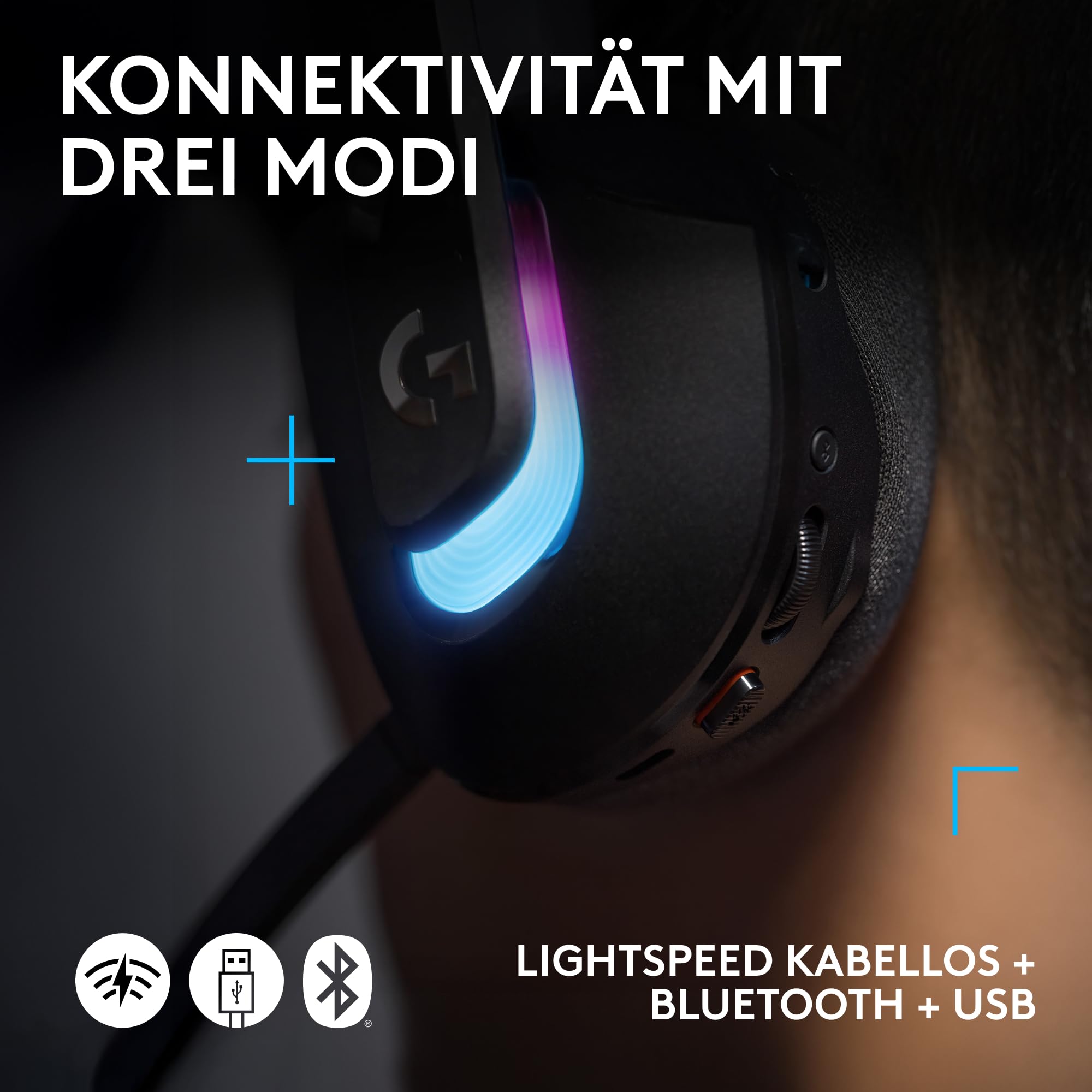 Logitech G G522 LIGHTSPEED, Kabelloses Gaming-Headset, Full-Band-Mikrofon, erweitertes Audio, Tri-Connect (LIGHTSPEED, Bluetooth, USB A auf C), LIGHTSYNC RGB, für PC,Nintendo Switch/Switch 2 – Schwarz 5