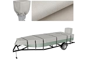 Nukugula Heavy Duty Ture 900D Polyester Jon Boat Cover 16ft - 18 ft with Motor Cover, 100% Waterproof Anti-UV Trailerable Jon Boat Covers 16-18 Foot with11+4 Pcs Windproof Straps