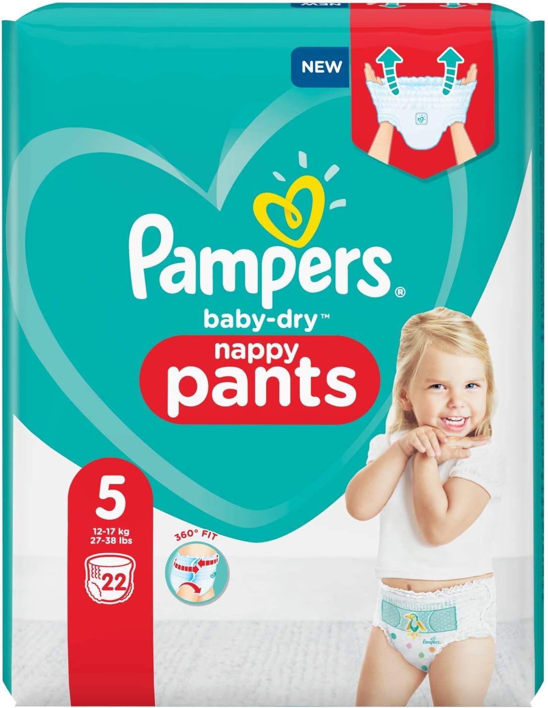 Pampers 81713146 Baby-Dry Pants Nappy Pants White, Size 5 (22 Count)