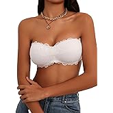 Luna & Sun Women's Strapless Lace Bandeau Padded Tube Top Bralette, with Back Hook and Eye Closure