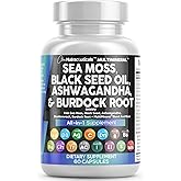 Clean Nutraceuticals Sea Moss Black Seed Oil Ashwagandha Turmeric Bladderwrack Burdock & Vitamin C Vitamin D3 with Elderberry Manuka Dandelion Yellow Dock Iodine Chlorophyll ACV