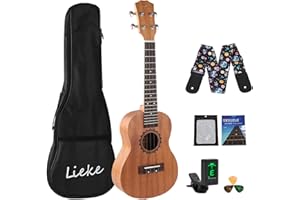 LIEKE Concert Ukulele 23 Inch Ukelele for Adults Beginner,Mahogany Carbon Strings Professional Ukulele Musical instrument Gift with Bag Strap Tunner