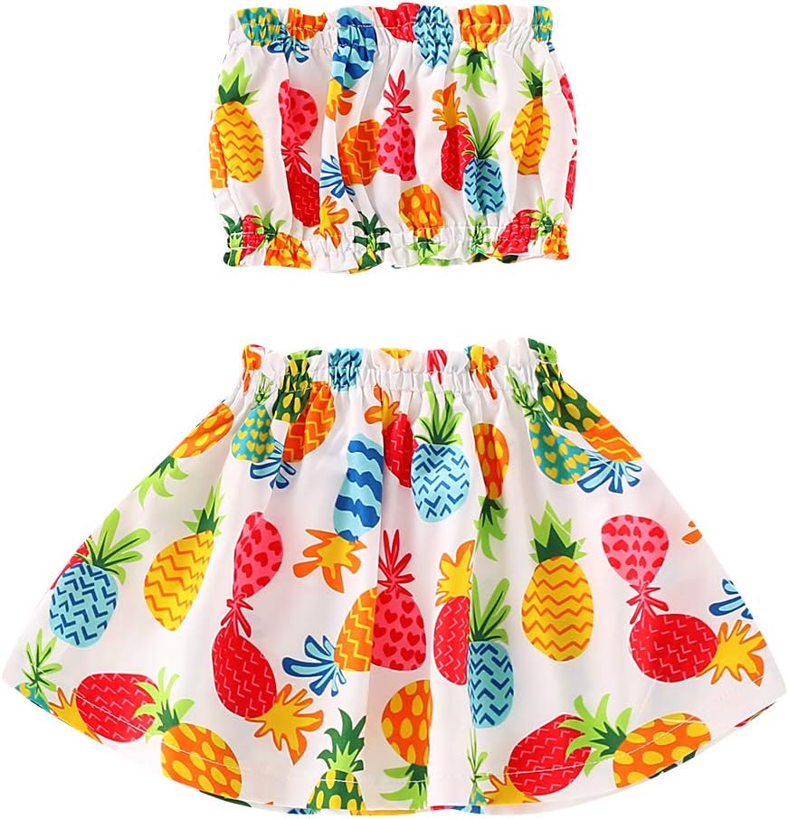 Toddler Baby Girls Pineapple Skirts Outfits Fruit Off Shoulder Top + Tutu Ruffled Skirts Dress Summer Clothes Set