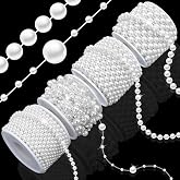 Towenm 4 Rolls 76 Feet Pearls Garland, Faux Pearl Beads Roll Strand, 4mm 6mm 8mm Artificial Pearls Chain Trim, 3-8mm Fishing line Pearls Strings for Crafts Wedding Christmas Decoration, White