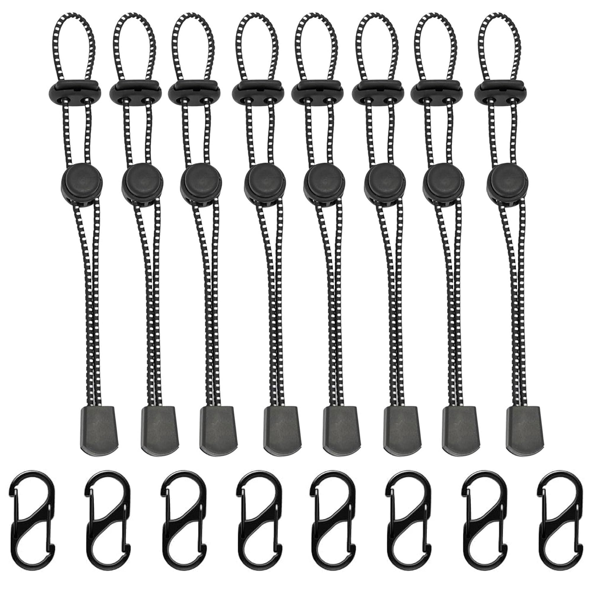 Hayaww 8 Pieces Elastic Rope for Trekking Pole, Trekking Pole Backpack, Black, Elastic Rope, 8 Pieces 40 mm S Shaped Carabiner, Small Carabiners, for Trekking Poles