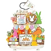 Beeveer 15 Pcs Easter Tiered Tray Decoration Set Wooden Easter Bunny Carrot Sign Farmhouse Decoration Tiered Tray Decorative Plaques Suitable for Table Holidays Office Kitchen