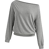 CIDER Off The Shoulder Sweatshirt for Women Long Sleeve One Shoulder Casual Pullover Top Fall Trendy