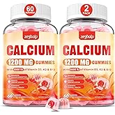Calcium 1200 mg with Vitamin D3 Supplement for Adults - Calcium Gummies with Vitamin D3 5000IU, K2, B12 for Women Men - Extra Absorption Calcium Citrate - Natural Strawberry Flavor, 120 Gummies