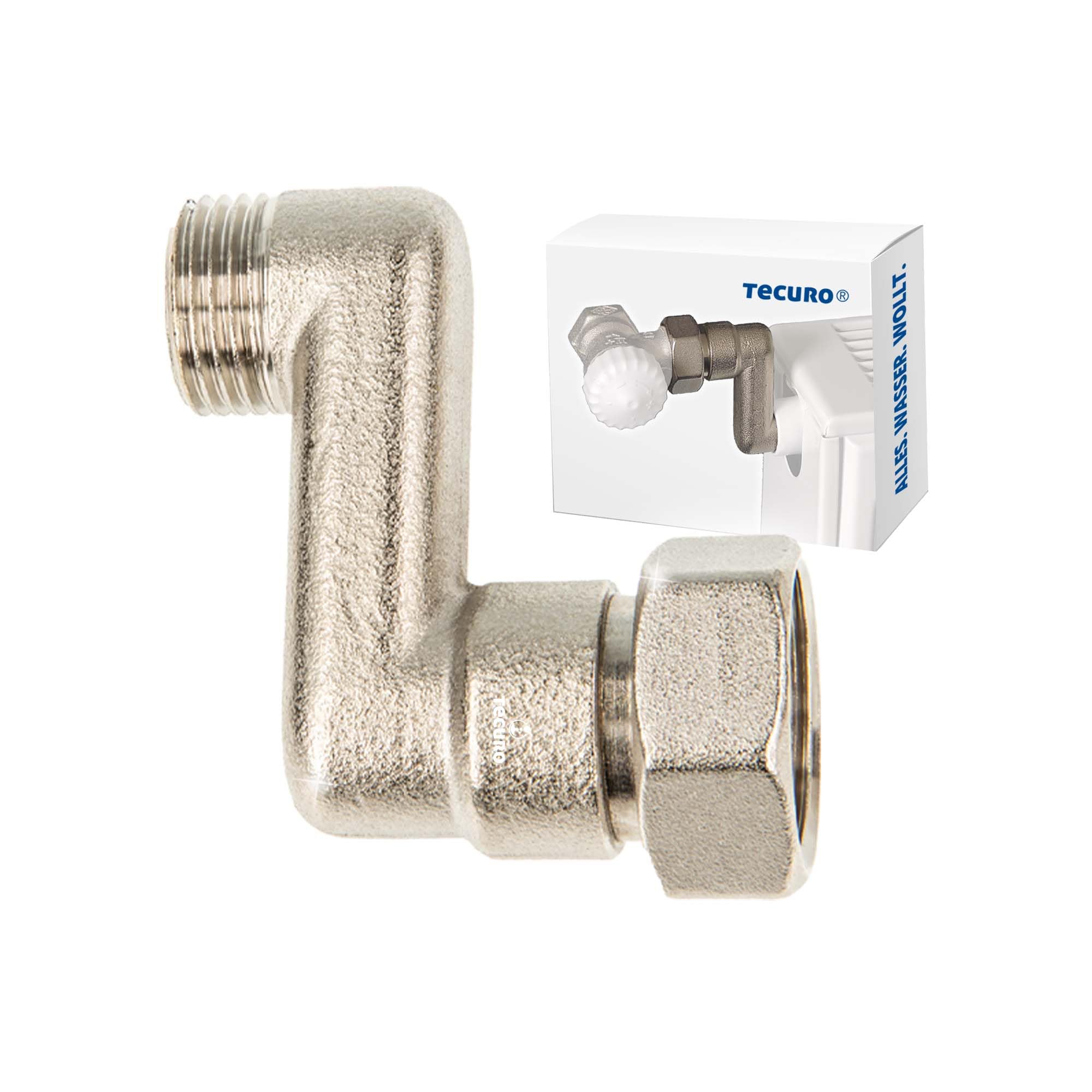 tecuro S-Connection Radiator 40 mm Height Adjustment with Euro Cone, DN 15 (1/2 Inch) Male x DN 20 (3/4 Inch) Union Nut Nickel-Plated Brass, AGS-40