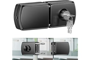 Ranbo Frameless Double-Sided Glass Door Lock,Clamp-On No-Drill,304 Stainless Steel,for 3/8"–1/2" (10–12mm) Swing Door,for Office,Storefront,5 Keys,Brushed Black—Double Swing Doors Floor Lock Required