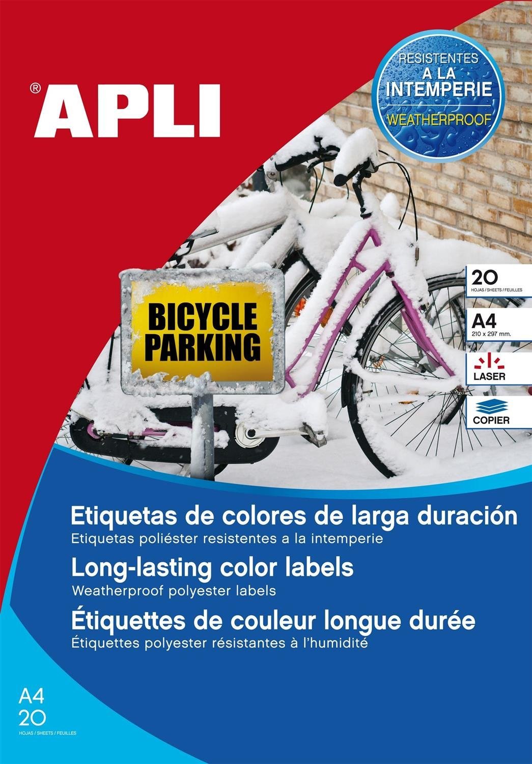 Apli 12877 Strong Yellow Labels 210 x 297 mm, 20 Sheets, 1 Label per Sheet