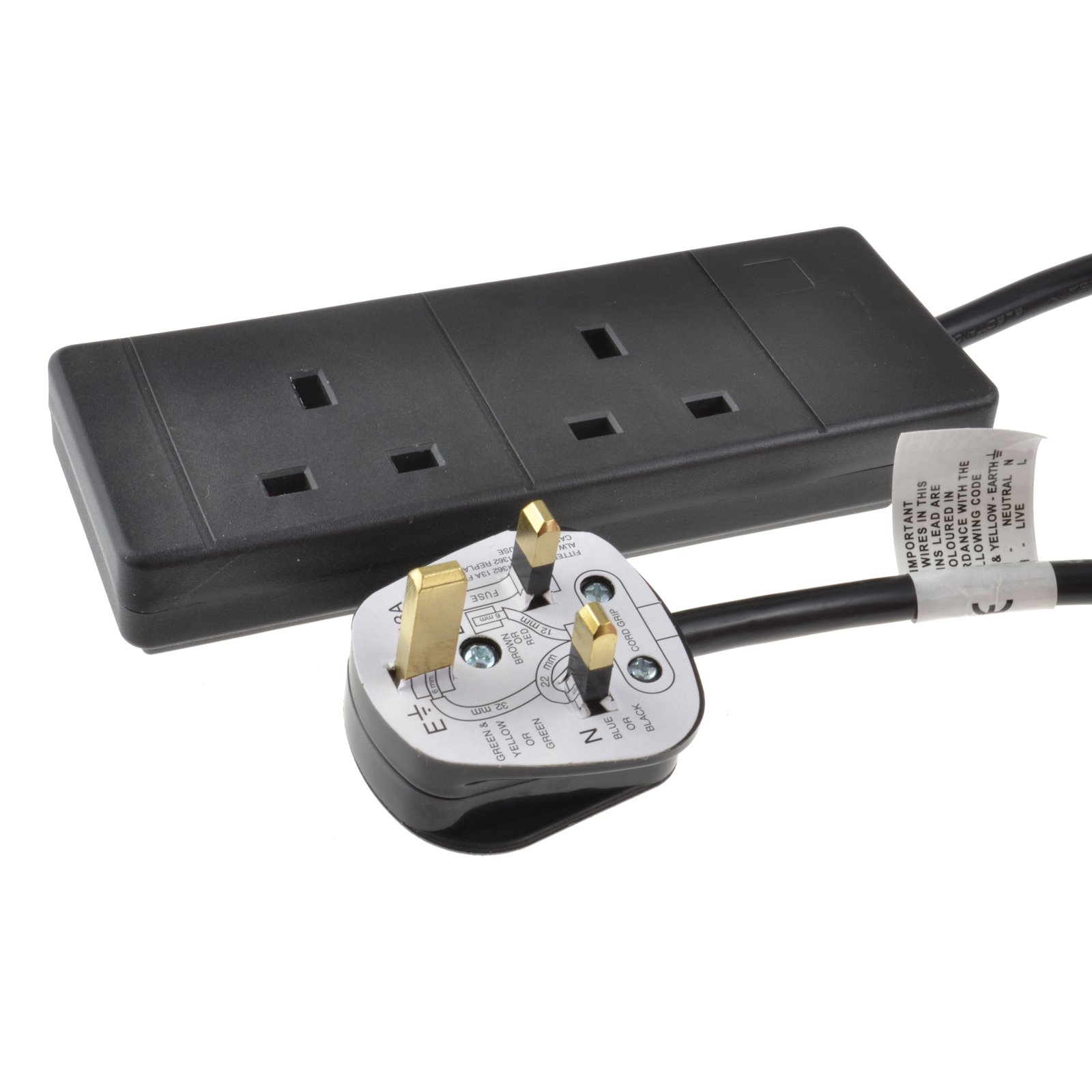 PRO ELEC PELB1736 2 Gang Extension Lead 2m, Black