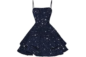 YOFF Sequin Short Homecoming Dresses for Teens 2025 Sparkly Spaghetti Straps Sweet 16 Prom Cocktail Dress YO070