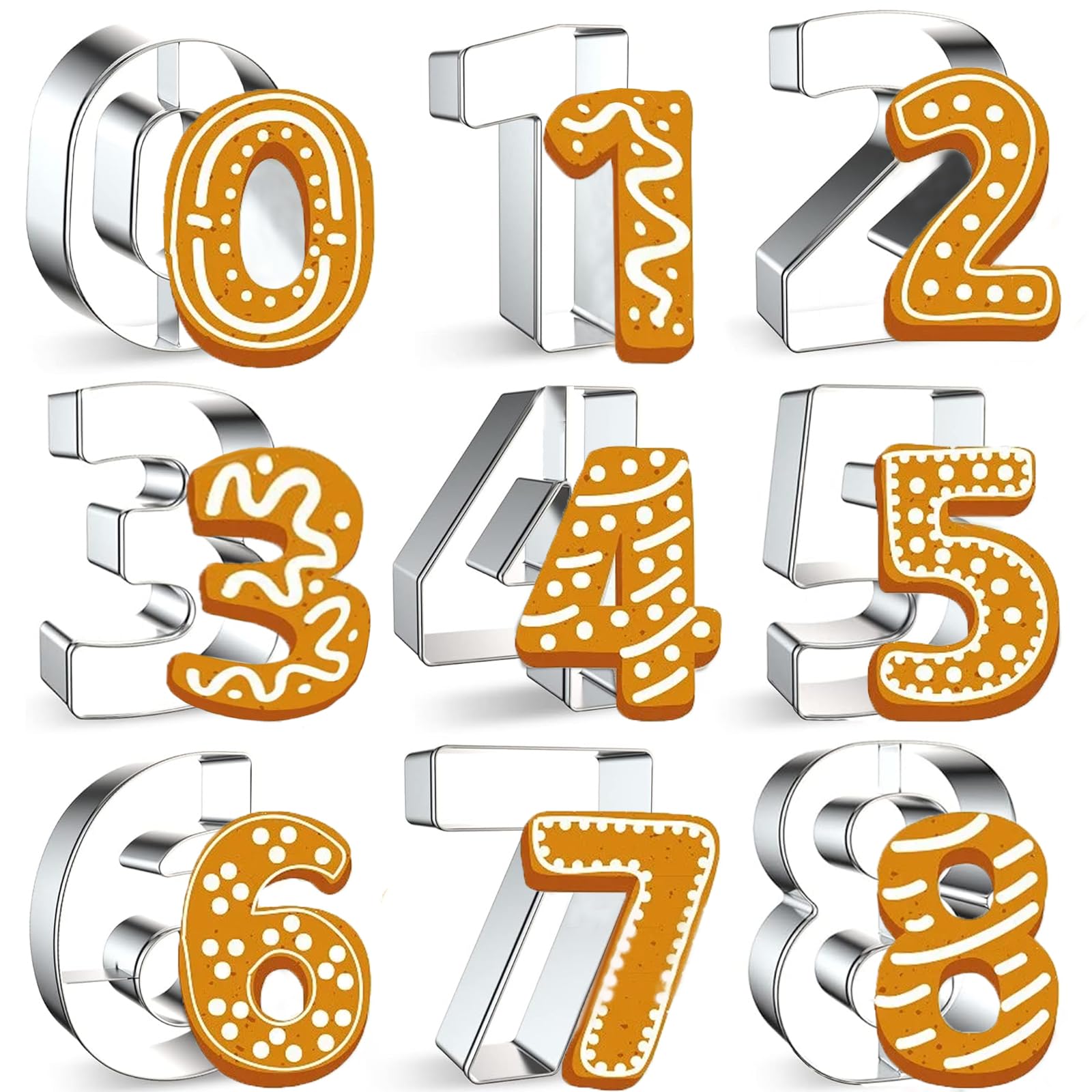 Photo 1 of (missing pieces) 9PCS Number Cookie Cutters Set,Stainless Steel Birthday Numbers 0-8(6 Reverses to 9),3Inches