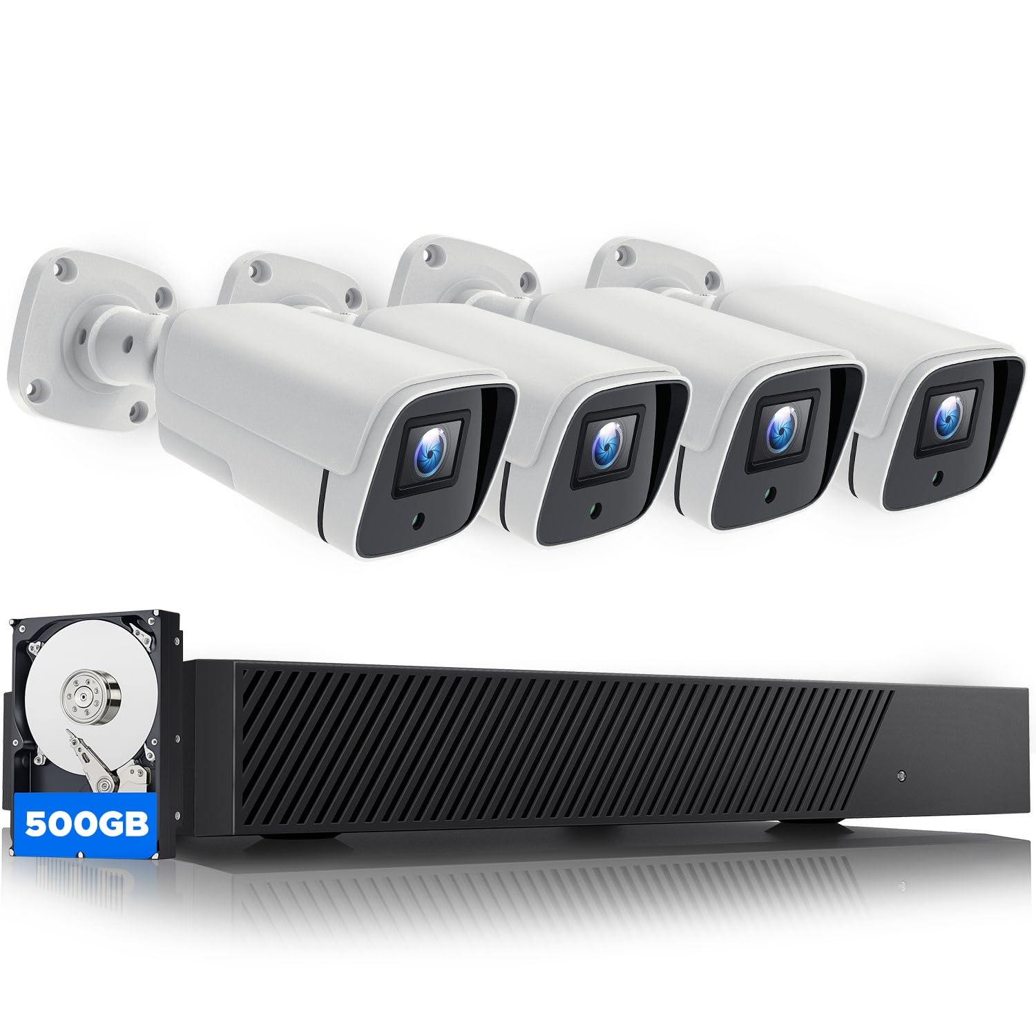 Photo 1 of 5MP PoE Security Camera System, 8CH 4K NVR with 500GB, 4pcs Wired IP Outdoor Cameras for Home CCTV Surveillance Wired System, IR Night Vision, Motion Detection, 2-Way Audio, IP66, 24/7 Local Recording