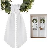 2 Pcs Scalloped Wreath Sash for Front Door Ruffle Wreath Ribbon for Yard Porch Garland Home Decor(White)
