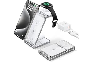 Wireless Charging Station,Hohosb 3 in 1 Foldable Zinc Alloy Wireless Charger Stand for iPhone 15/14/13/12/11 Pro Max/X/Xs Max/8/8 Plus,Apple Watch S2-8/Ultra,AirPods-White