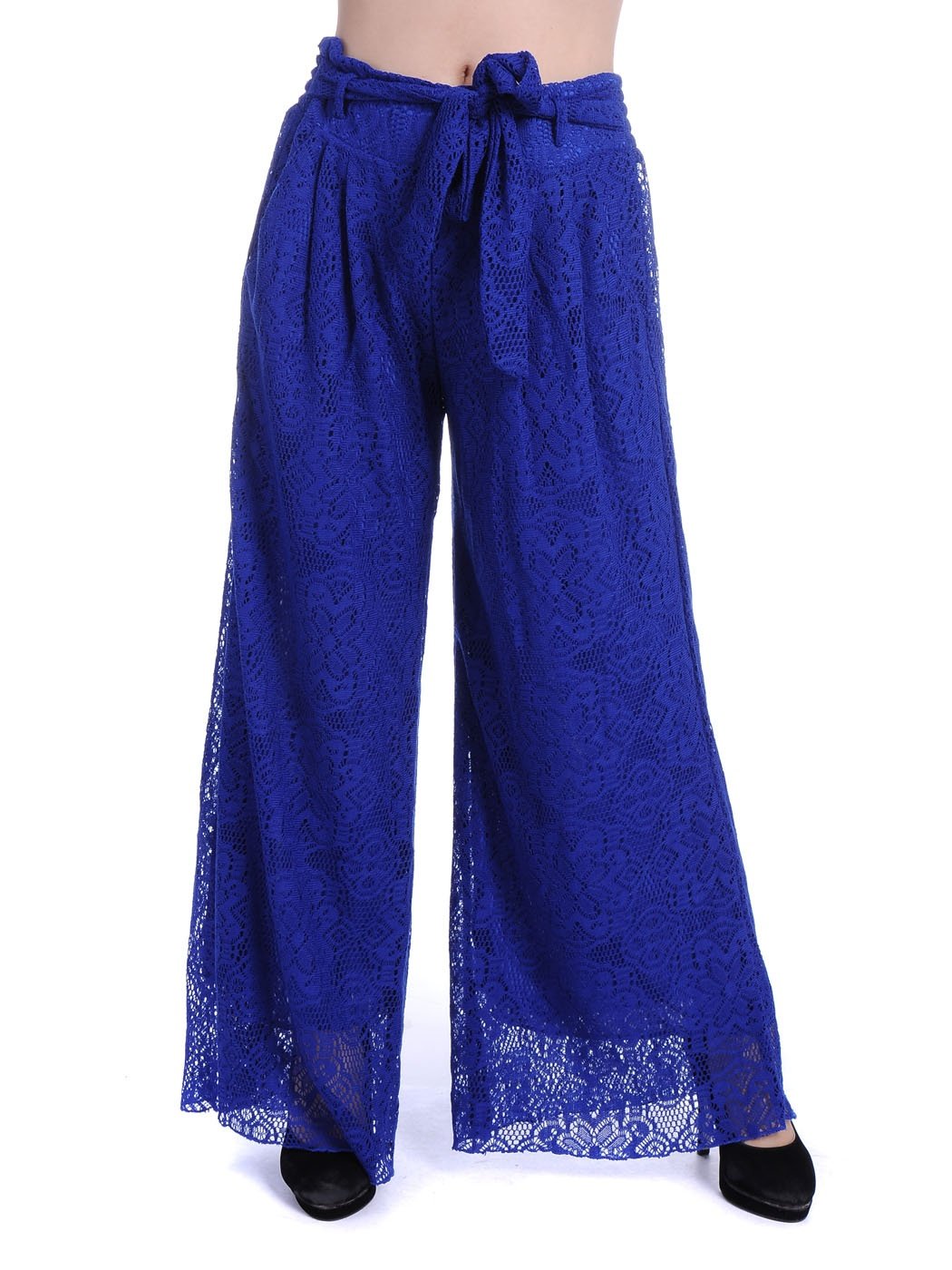 Anna-Kaci Womens Stretchy Solid Soft Flowy Hollow Out Lounge Trouser Pants, Blue, Medium/Large