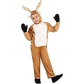 Kids Reindeer Costumes | Christmas Onesie Deer Outfit For Boys And Girls | Headpiece Included