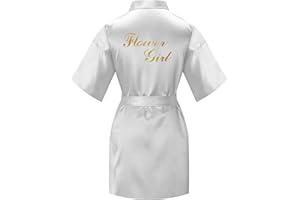 SEALINF Flower Girl's Bridesmaid Pure-colored Robe with Gold Glitter for Bridal Party Wedding Getting Ready