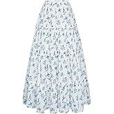 Scarlet Darkness Floral Maxi Long Skirts for Women Summer 2026 Tiered Skirt Flowy Boho Fairy Skirt with Pockets