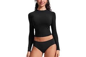 CRZ YOGA UPF 50+ Cropped Rash Guard Shirts for Women - Long Sleeve UV Sun Protection Swim Rashguard Tops