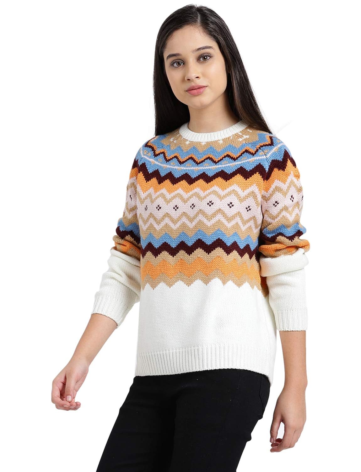 zink london multi-coloured polyester aztec design raglan sweater top for women