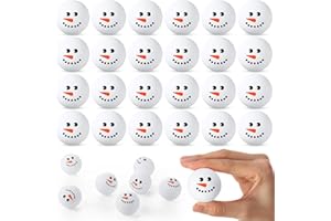 Soulchen 24 Pcs Christmas Table Tennis Balls Snowman Face Balls White Plastic Novelty Table Tennis Christmas Stress Props 1.6 Inch for Party Playing Decor Beach Beer Game Party Favors