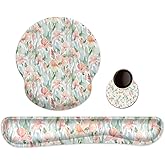 AORTDES Ergonomic Keyboard Mouse Pad Wrist Rest Support Set for Laptop/Computer/Desktop,Memory Foam Hand Rest Wrist Cushion for Gaming/Office,Lightweight Comfortable & Pain Relief (Watercolor Flowers)