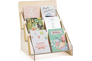 NGDILUXURY Wooden Greeting Card Display Stand,Sticker Display Stand Tiered Card Organizer Postcard Brochure Holder for Retail Vendors Counter Craft Rack for Photo Mail Stamp Trading Card Bookmark Storage