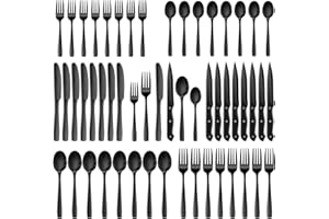 NETANY 48 Pieces Black Silverware Set, Black Flatware Set with Steak Knives, Food-Grade Stainless Steel Cutlery Set for 8, Tableware Eating Utensils, Dishwasher Safe