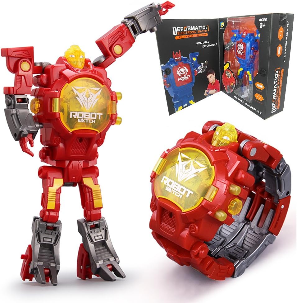 gomamo Robot Watch Toys, 2 in 1 Digital Watch for 3-6 Ages as School Gifts (Red)