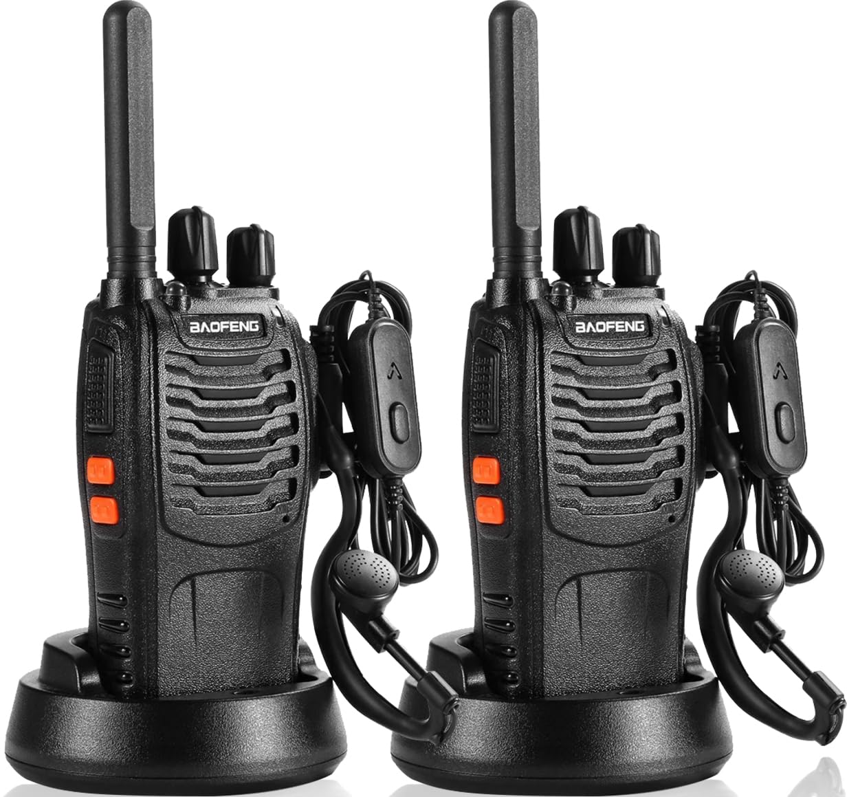 Suoyee BF-88X Professional Walkie Talkie,16 Channels Long Range Two-Way Radio with USB Charger, Earpieces, Ideal for Kids' Play and Adults' Work (Black, 1 Pair)