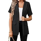 Mina Self 2026 Spring Women's Short Sleeve Blazer Jacket - Long Lightweight Fully-Lined One-Button Work Casual Fashion Pocket