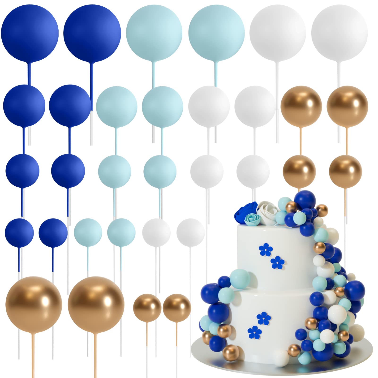 Photo 1 of ASTARON Ball Cake Topper, 32 Pcs Foam & Wire Decorations, Mini Balloons Cake Topper Sticks, 4 Colors/Sizes for Wedding Party Birthday Cake Decorating
