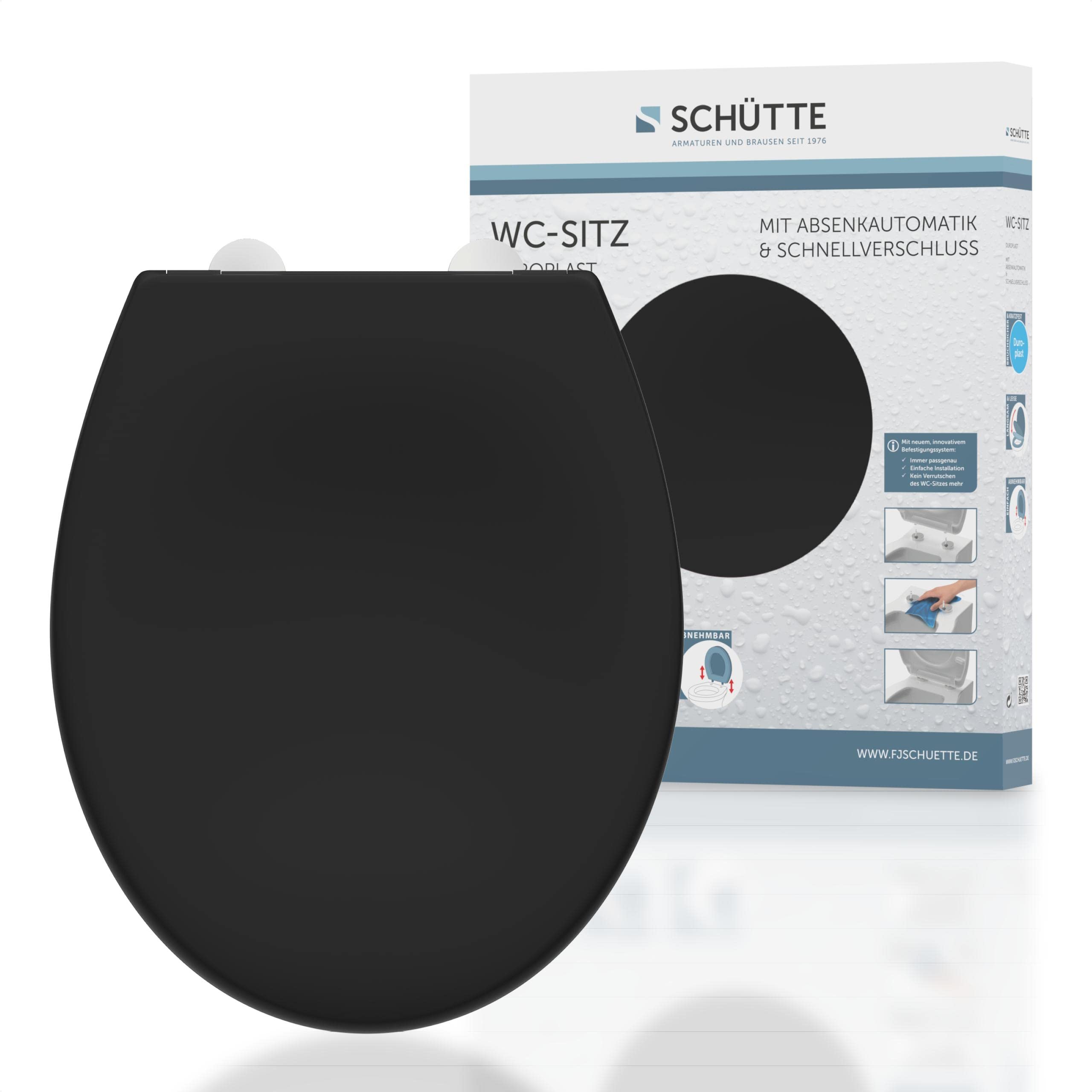 SCHÜTTE Toilet Seat Black with Soft-Close Mechanism and Quick Release | Toilet Lid with Metal Hinges | Toilet Lid and Toilet Seat up to 150 kg | Universal Size | Black
