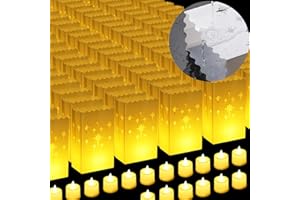 BLISSFULTIE 2025 New Waterproof 50 Pcs - Luminary Bags with Flameless Candles - Plastics Reusable Luminaries with Led Lights - Christmas Luminary Bags for Outdoors Birthday Wedding Thanksgiving Party Decor