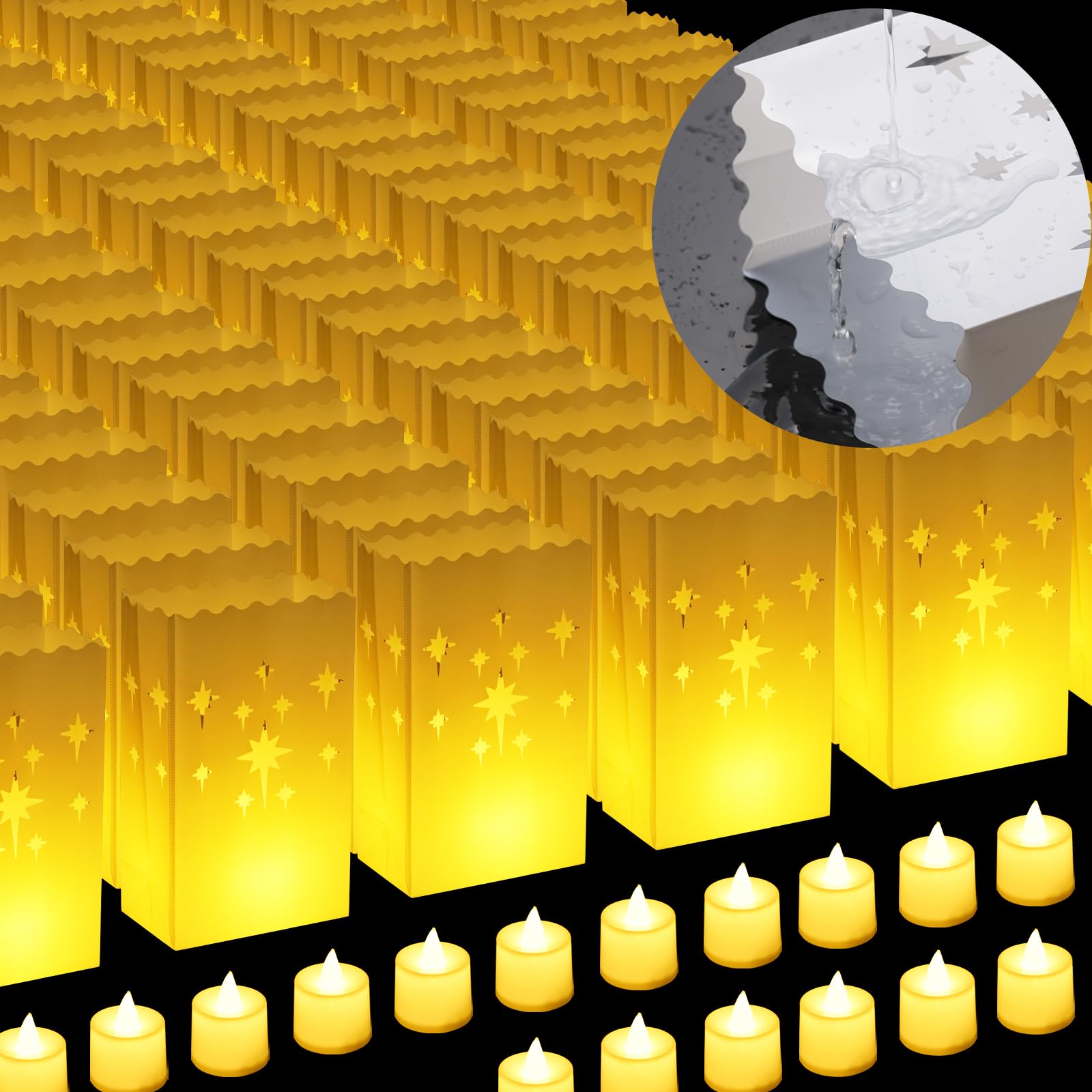 Photo 1 of 2025 New Waterproof 50 Pcs - Luminary Bags with Flameless Candles - Plastics Reusable Luminaries with Led Lights - Christmas Luminary Bags for Outdoors Birthday Wedding Thanksgiving Party Decor