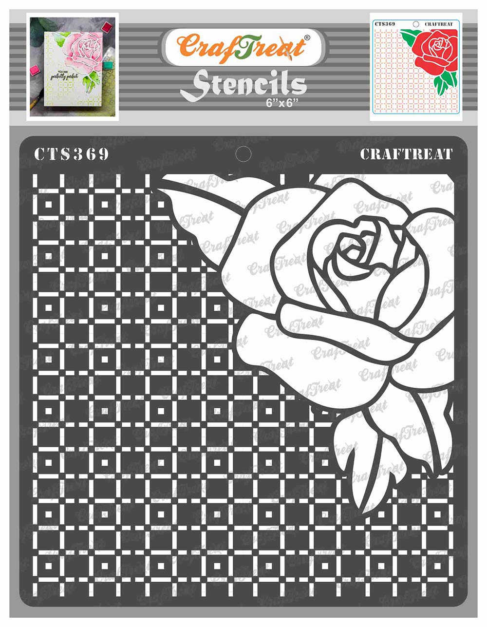 CrafTreat Reusable Rose Flower Stencils for Painting on Wood, Wall, Tile, Canvas, Paper, Fabric and Floor - Checkered Rose - 6x6 Inches - DIY Art and Craft Stencils for Painting Flowers