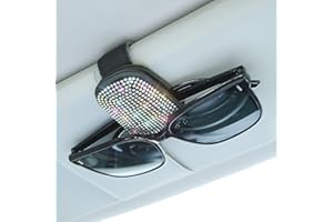 KIWEN Bling Sunglasses Holders for Car Sun Visor, Magnetic Leather Glasses Eyeglass Hanger Clip for Car, Ticket Card Clip Eyeglasses Mount, Car Visor Accessories(Colorful Rhinestone)