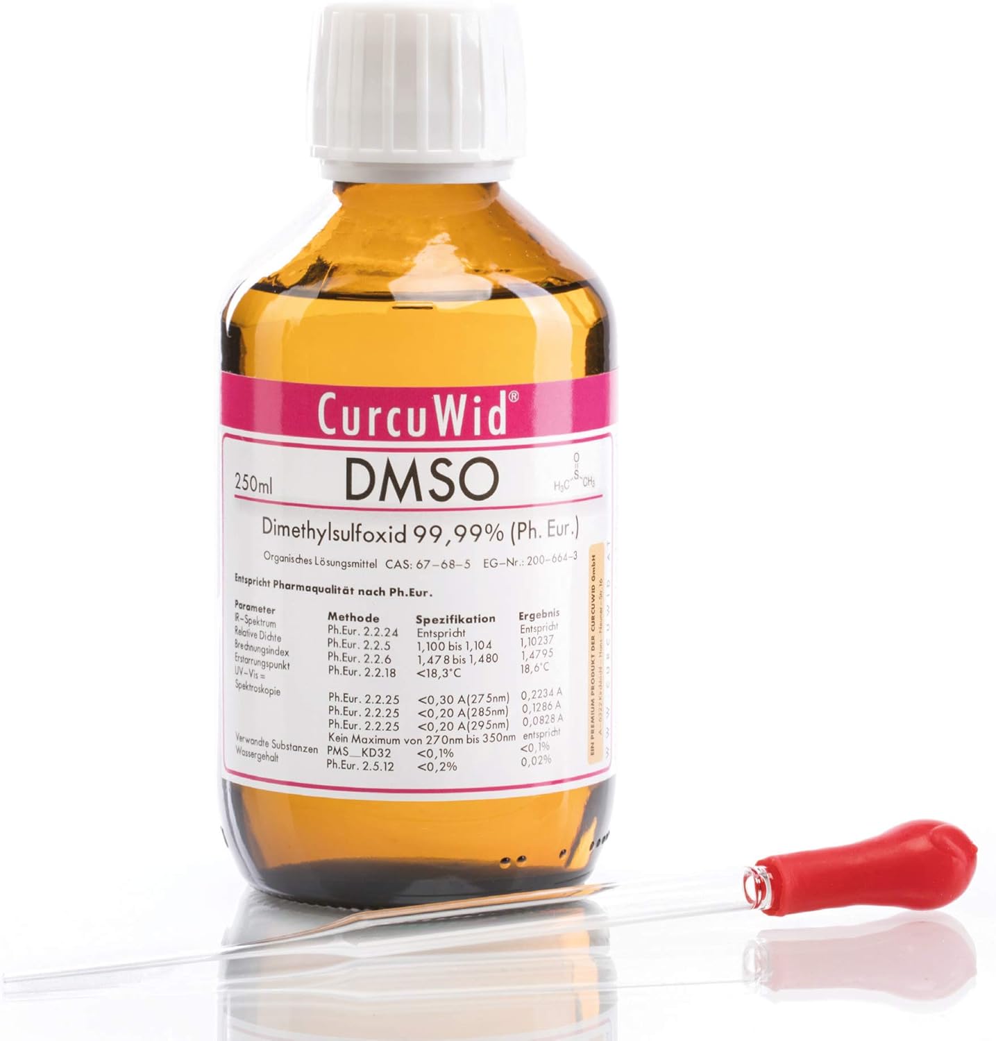 Dimethylsulfoxid DMSO 250ml Ph.Eur. pharmazeutische Reinheit 99,99 mit extra GlasPipette