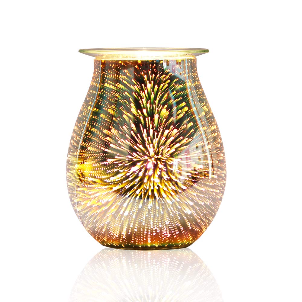 GDICONIC Electric Oil Burner Wax Melt Burner 3D Firework Star Effect Starburst Glass Oil Warmer Candle Melter Fragrance Aroma Warmer for Bedroom Living Room Gifts (3D Fireworks)