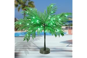 ELNSIVO Luau Party Decorations Palm Tree with Lights, Lighted Palm Tree for Table Decor 23In Artificial Light Up Trees Green Table Centerpieces for Tropical Hawaiian Party Tiki Bar Home Summer Decor