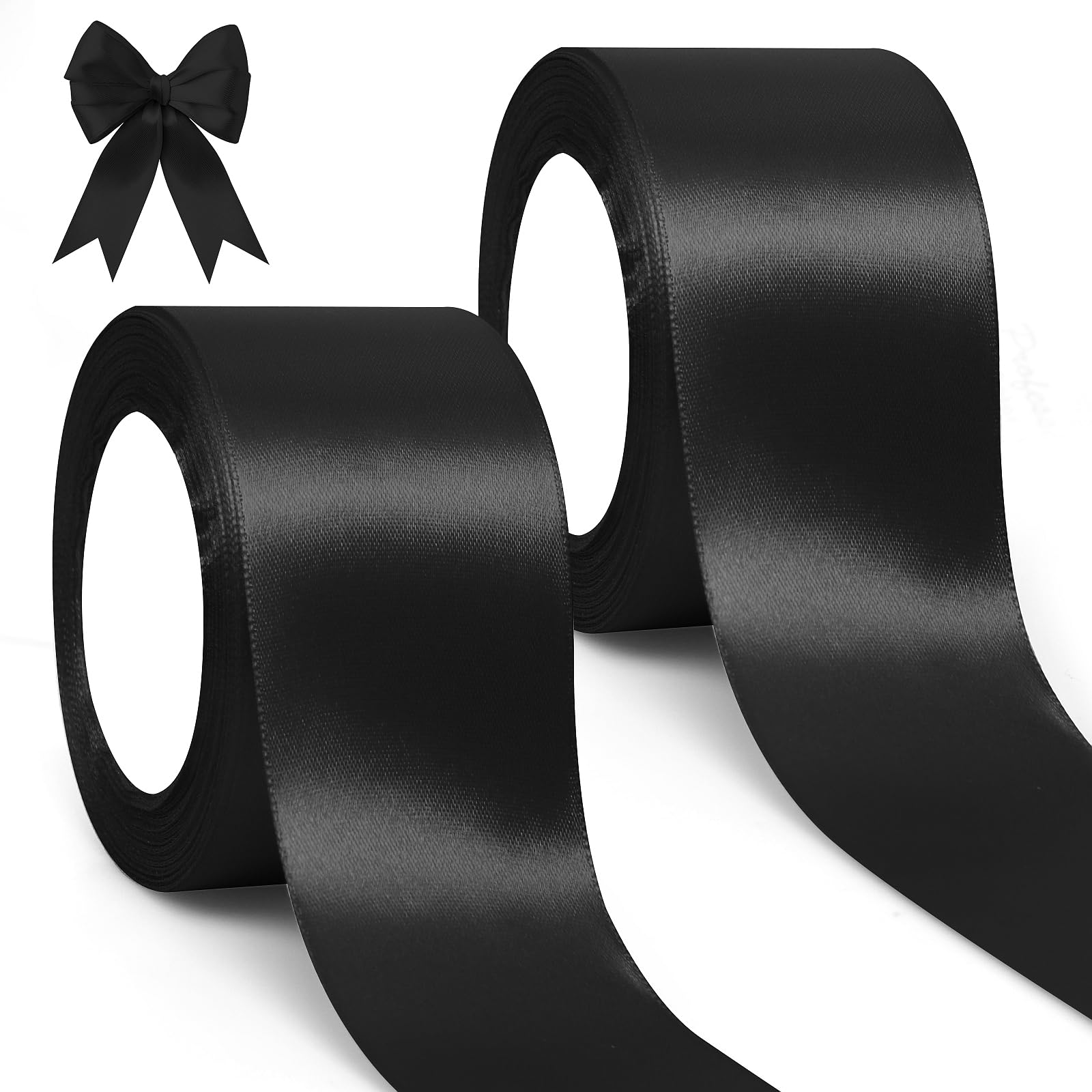 GXFCING Black Ribbon 50mm Wide, 46M Thick Black Satin Ribbon Christmas Ribbon for Gift Wrapping, Crafting, DIY Sewing, Hair Bows, Cake Box, Funeral Car, Bouquets, Xmas Party Decoration
