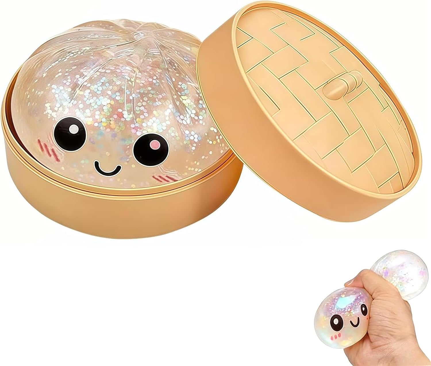 2026 New Glitter Dumpling Squishy, Mystery Dumpling Squishy with Steamer Box, Slow Rising Stress Relief Squeeze, Soft Dumpling Squishy Desk Accessory Novelty Gift