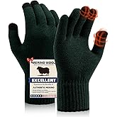 Merino Wool Gloves for Men Women, Touch Screen Warm Glove Liners Thermal Soft Knit Lining for Winter Running Hiking