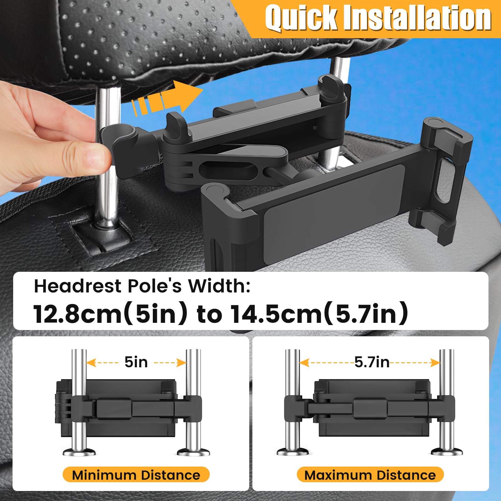 najiaxiaowu Tablet Holder for Car,ipad Headrest Mount for 5.5-18.4 Inch ipad/Phones Car Tablet Holder with 360°Rotating Adjustable Trip Essentials,Black