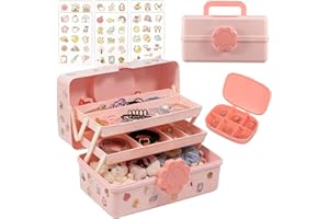 Hair Accessories Organizer with Handle for Girls, Lockable Three Layer Art Craft Organizer Case, Art Supplies Storage Box, Fo